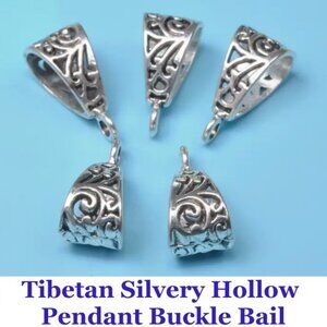 Tibetan Silvery Hollow Pendant Buckle Bail  Set of 5